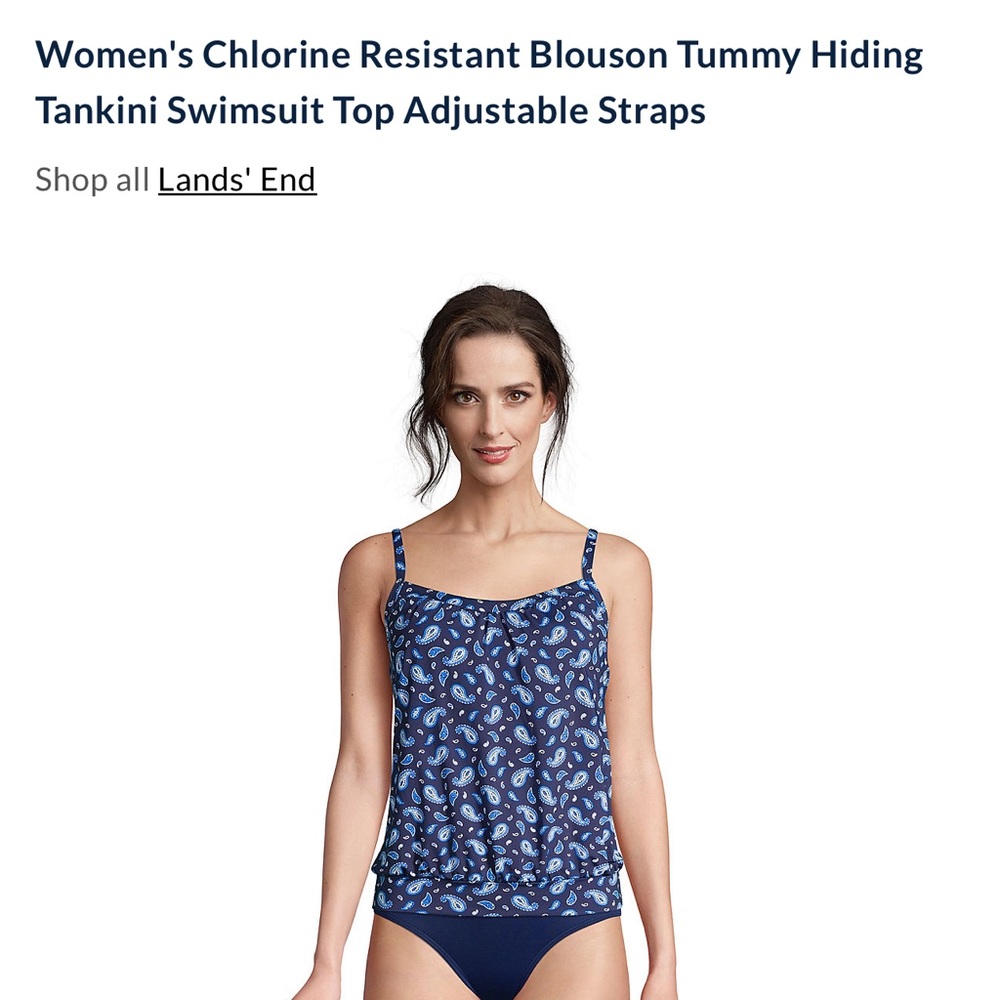 Lands' End Blue Paisley Tankini Swimsuit Top